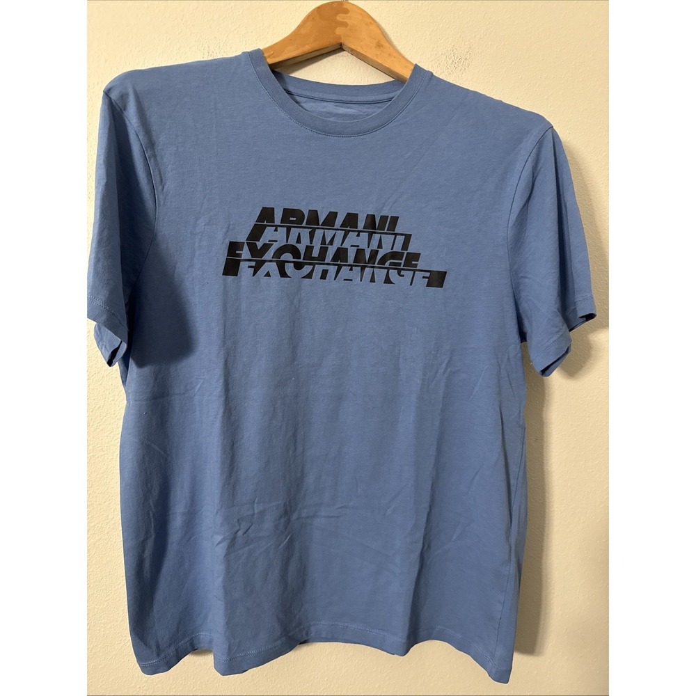 Armani Exchange T-Shirt Men Medium Graphic Print‎ Logo Light Blue fragmented